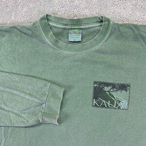 Crazy Shirts Kauai Hawaii Long Sleeve T Shirt Size Medium Green Dyed Aloha Surf